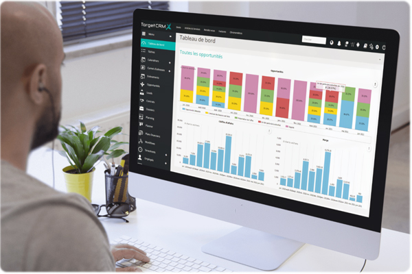 Tableau de bord Target-CRM : pipeline des ventes, tâches et rendez-vous